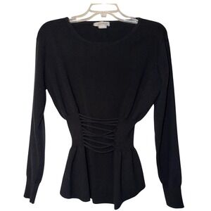 JAMISON Black Long Sleeve Peplum Sweater‎ Corset Detail Women's Size S